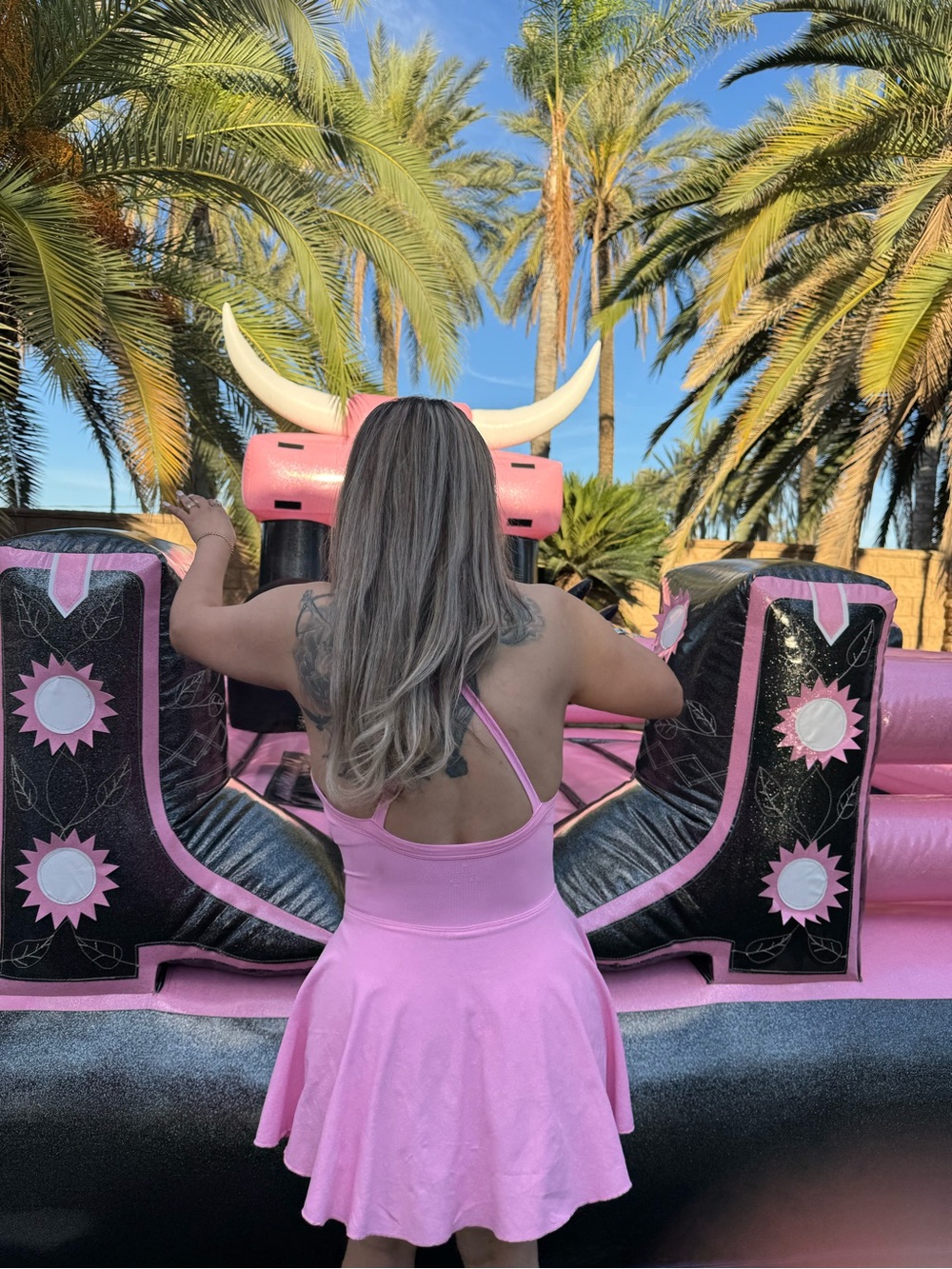 Solid Pink Flared Mini Dress - Picture 3 of 7